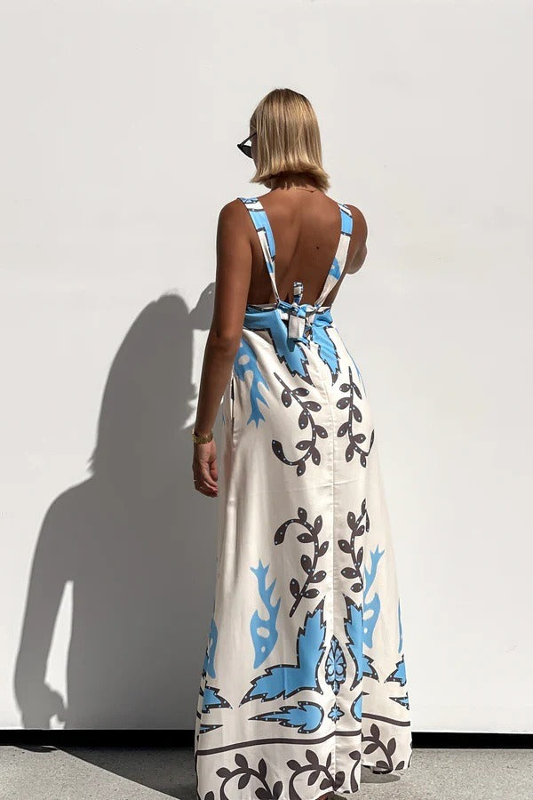 Floral Print Sleeveless Vacation Maxi Dress