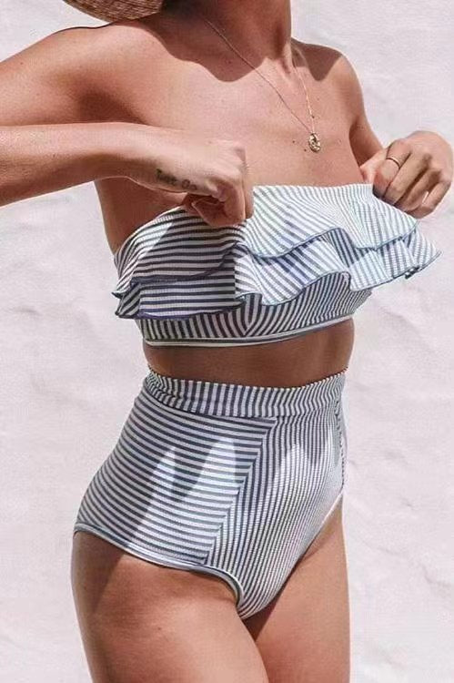 Slimming Striped Bikini Two Piece Swim Set