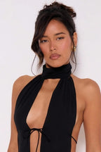 Stand Collar Halter Backless Leopard Top