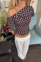Polka Dot Asymmetric Hem Relaxed Loose Blouse