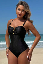 Solid Push Up Metallic One Piece Swimwear