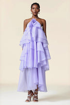 Halter Neck Floral Applique Maxi Dress