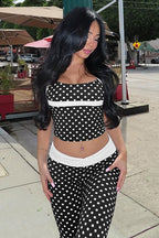 Contrast Polka Dot Tank Pants Two Piece Set