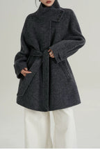 Solid Wool Warm Loose Mock-Neck Coat