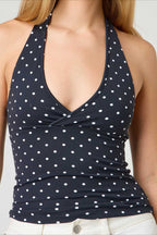Polka Dot Plaid Slim Halter Top