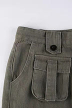 Street Style Low-Waisted Multi-Pocket Denim Cargo Pant
