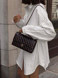 Striped Collared Oversized Shirt Blouse