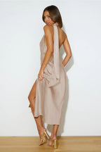 Satin Slit Hem Backless Midi Dress