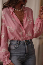 Long Sleeve Printed Lantern Blouse