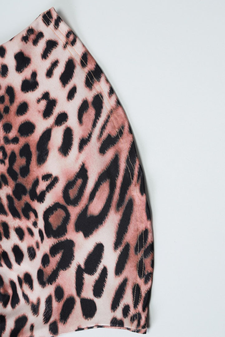 Leopard Deep V Lace Patch Halter Top