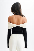 Off-Shoulder Fitted Knit Sweater