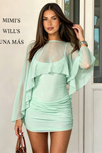 Solid Mesh Shrug Cami Mini Dress