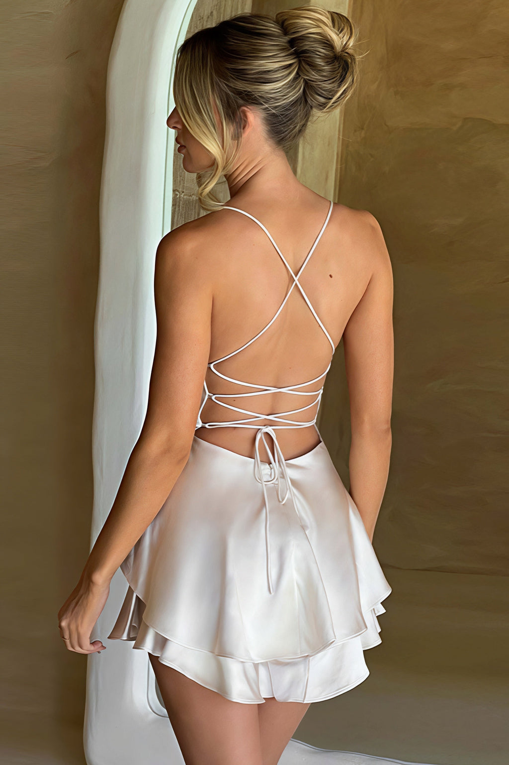 Slim Solid Color Backless Cami Mini Dress