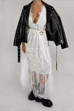 Solid V Neck Loose Lace Maxi Dress