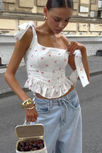 Floral Print Ruffle Tie Cami Top