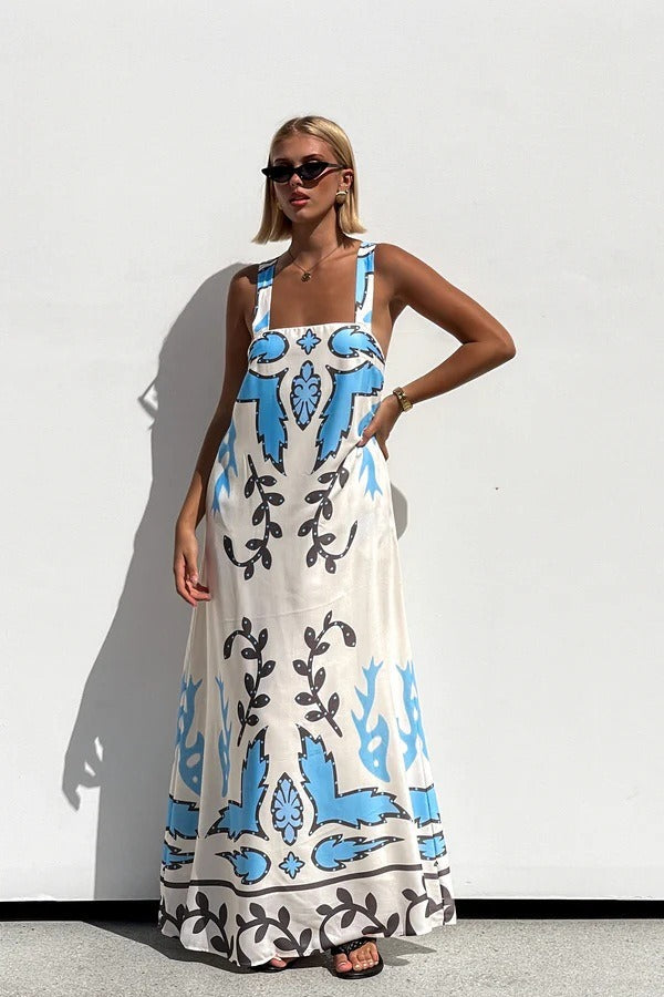 Floral Print Sleeveless Vacation Maxi Dress