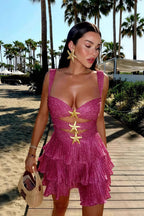 Sequin V-Neck Asymmetrical Bodycon Mini Dress