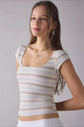 Square Neck Ribbed Printed T-Shirt