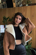 Odd Zip Leather Fur Pieced Coat