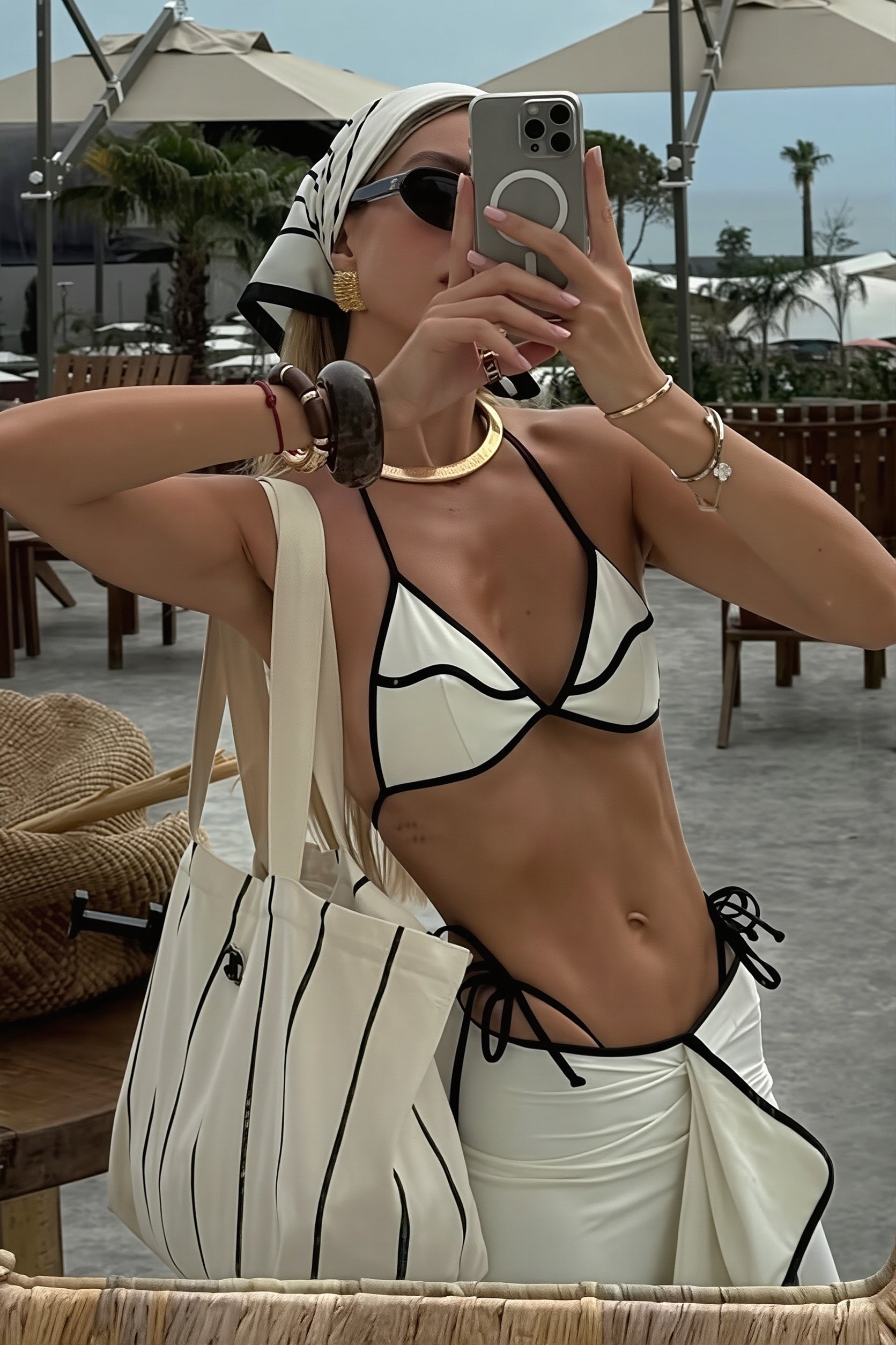 Solid Two Piece Bikini With Long Skirt Three Swim Sets