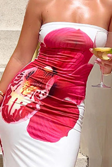 Floral Print Strapless Bodycon Maxi Dress