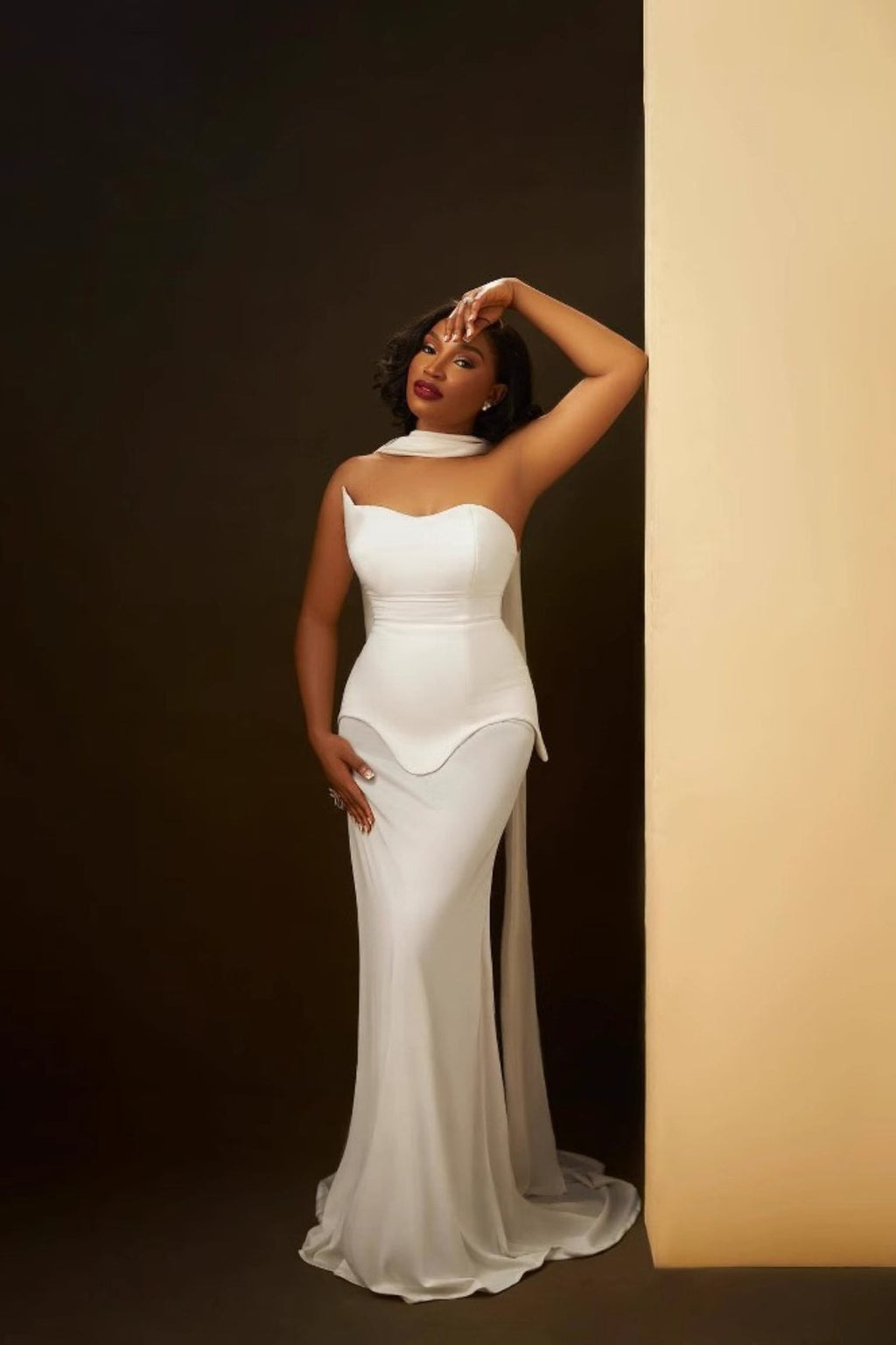 Simple Long Streamer Strapless Bodycon Prom Dress