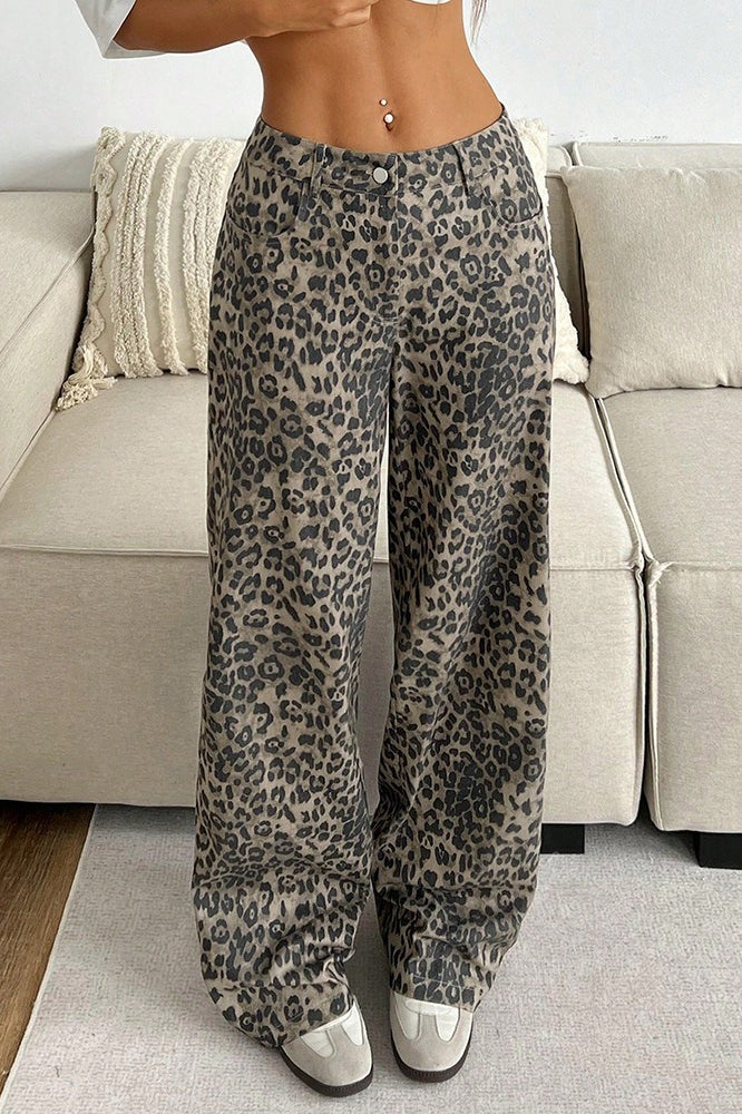 Leopard Print Wide Leg Pants