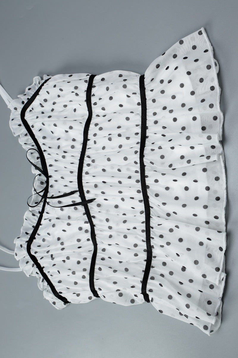 Polka Dot Mesh Low Cut Cami Top