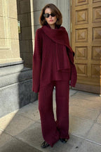 Relaxed Fit V Neck Ribbed Sweater With Pants Two Piece Set