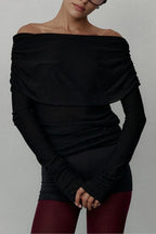 Slim Fit Slit Neck Long Sleeve Knit Top
