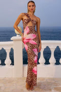 Leopard Print Cutout Bodycon Maxi Dress