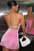 Sparkling Backless Strap Mini Party Dress