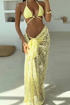 Solid Lace Cover Up Bikini Set Three Piece Swim Sets