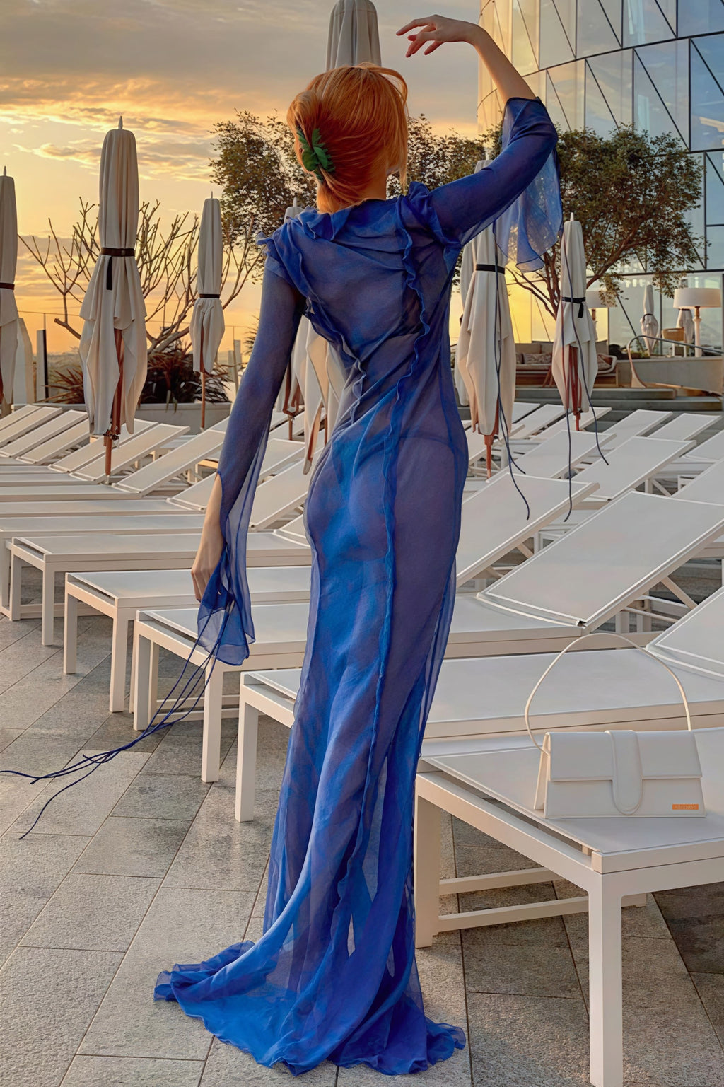 Sheer V Neck Wrap Tie Slit Maxi Dress