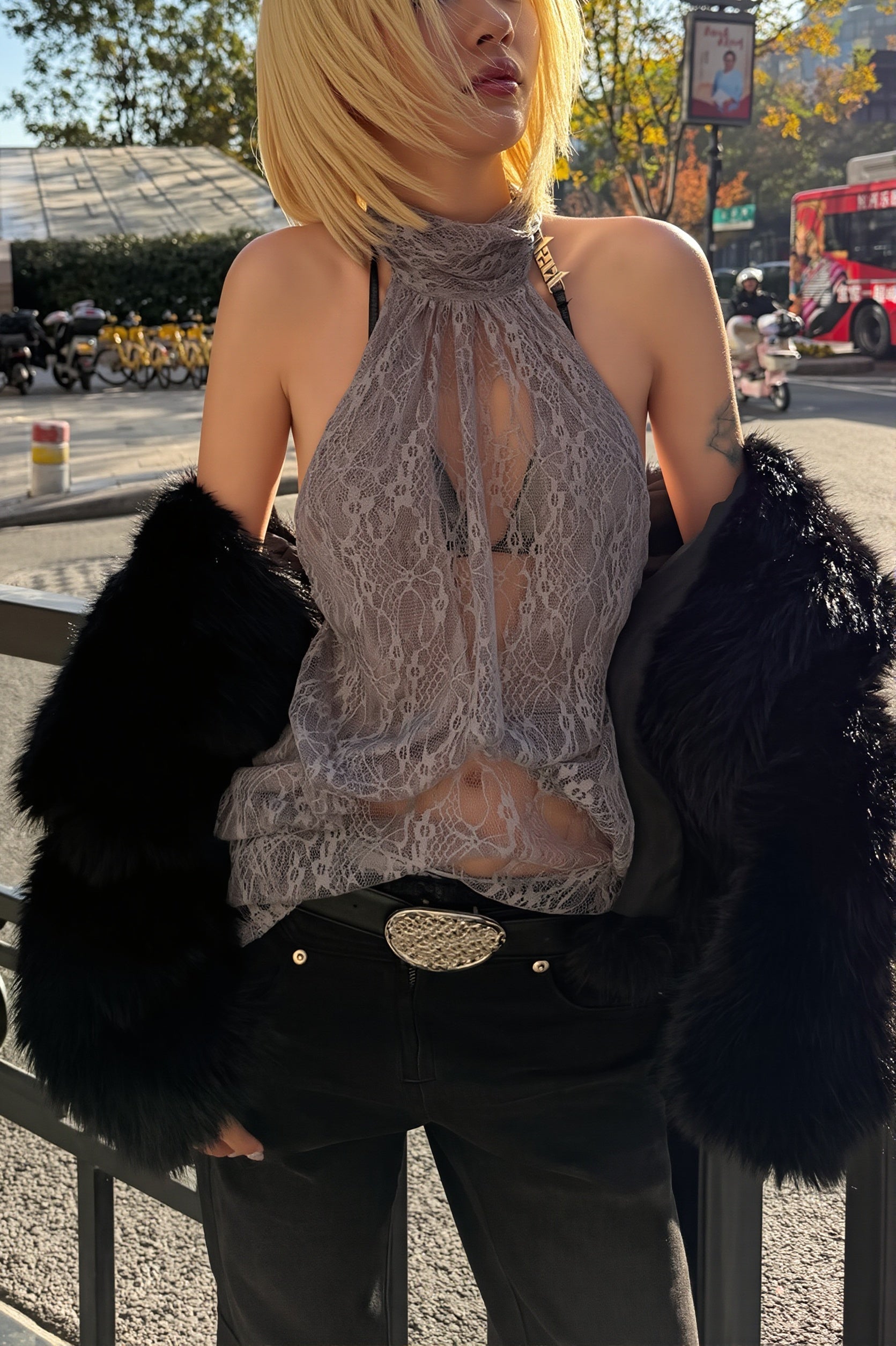 Elegant Irregular Sheer Lace Alter Top