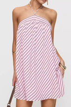 Striped Halter Backless Mini Dress