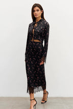 Slim Floral Print Long Sleeve Skirt Set