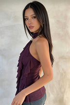 Solid Backless Halter Neck Sleeveless Top