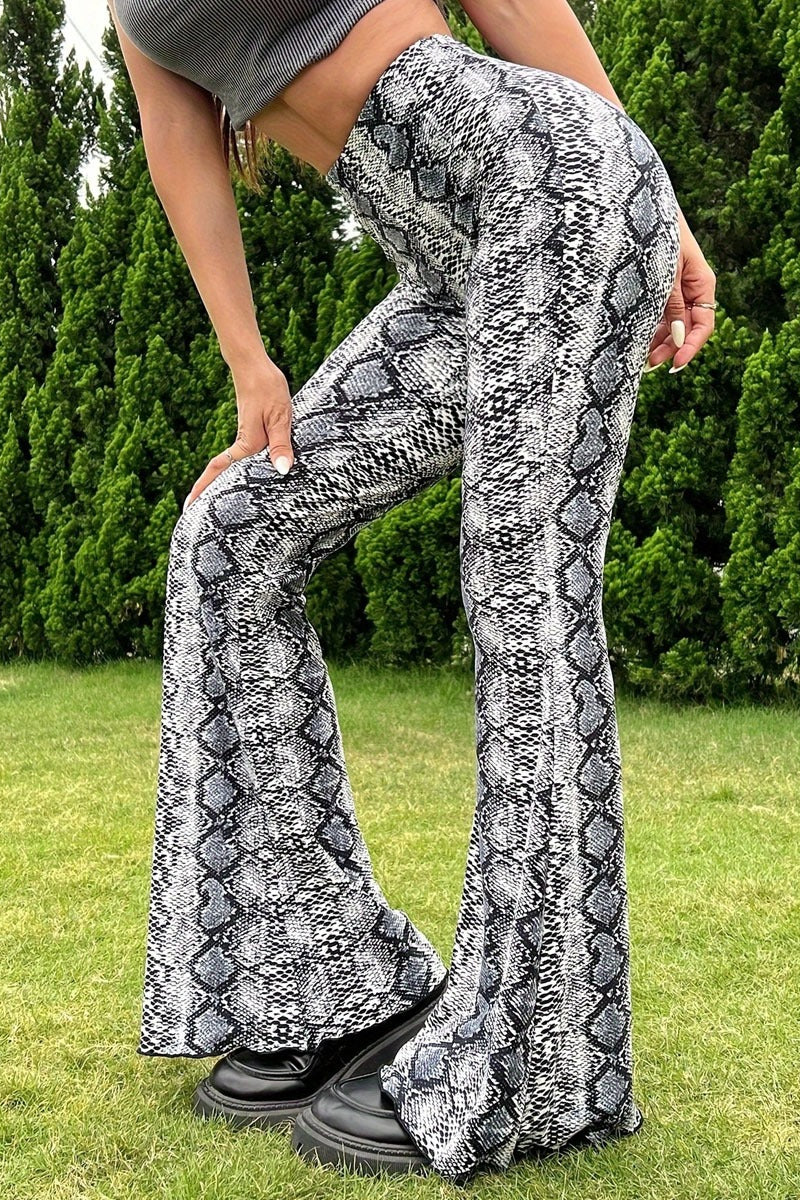 Snake Pattern Flare Pants