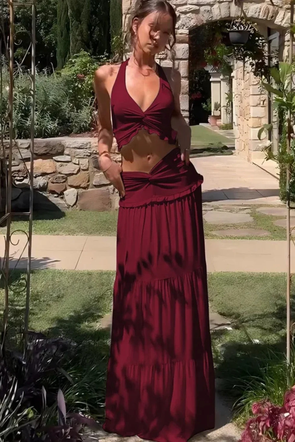 Sleeveless Halter Twist Co-Ord Boho Dress