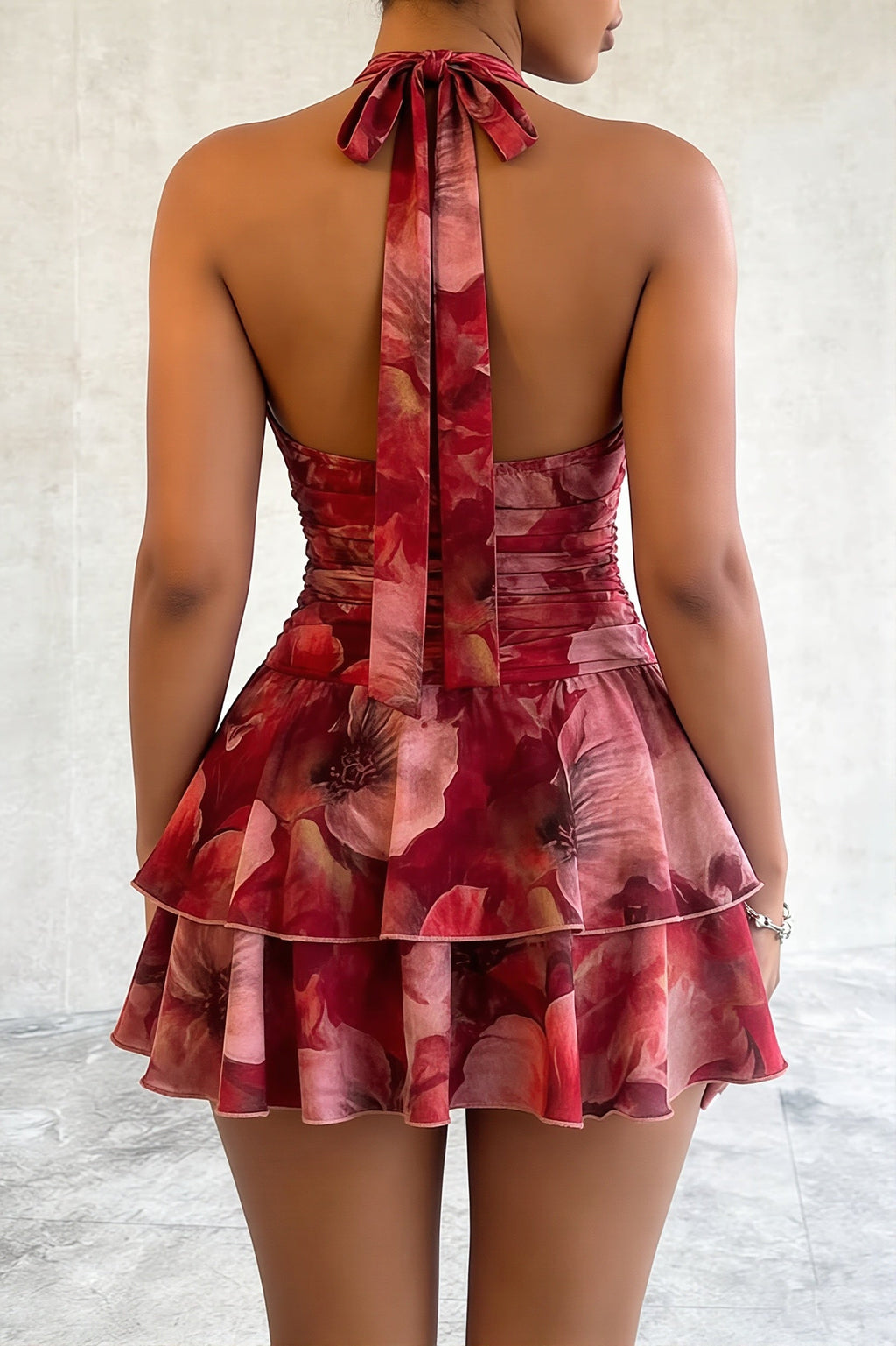 Floral Print Halter Tie Mini Dress