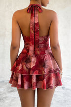 Floral Print Halter Tie Mini Dress