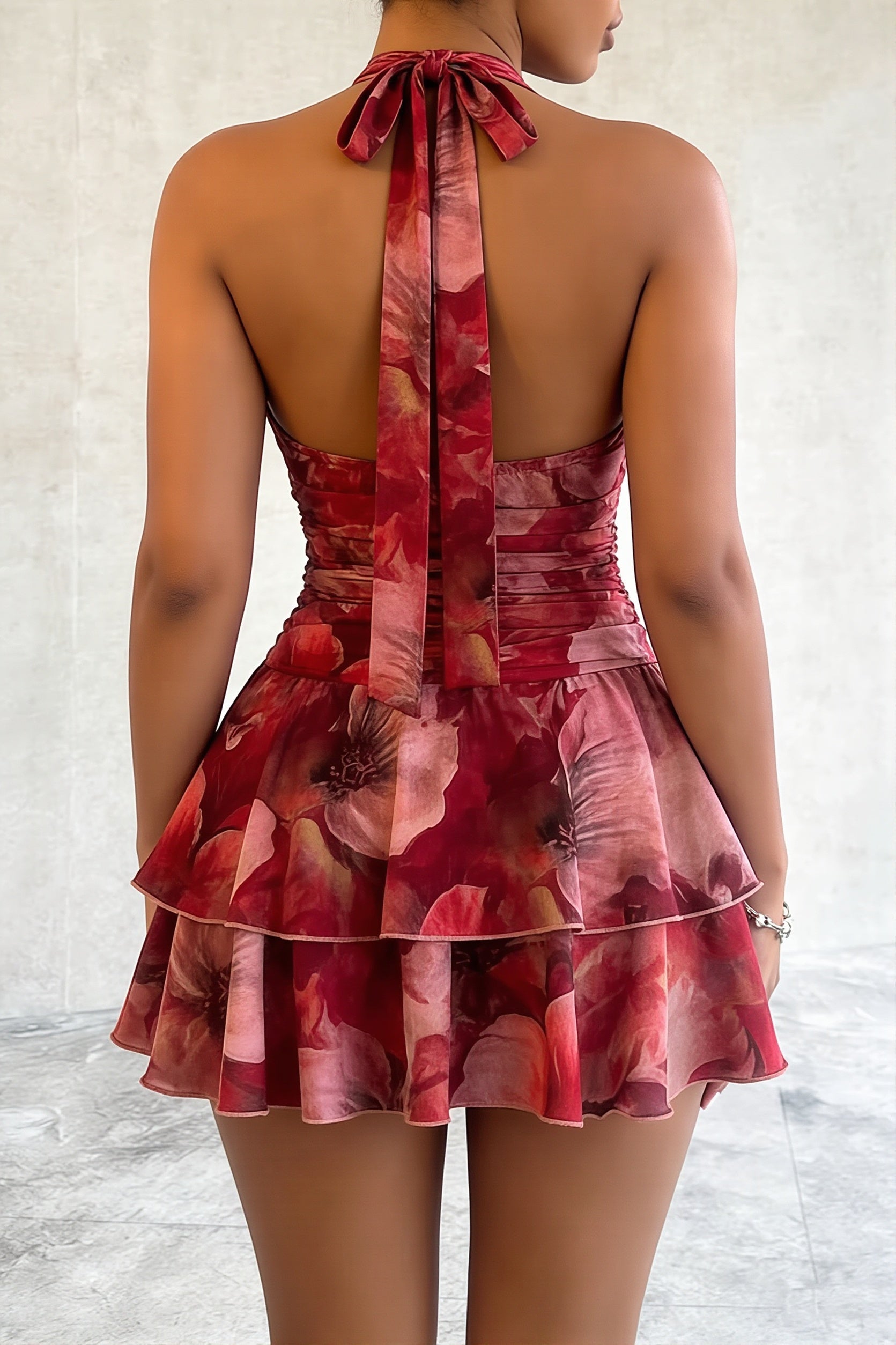 Floral Print Halter Tie Mini Dress