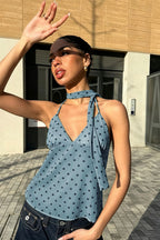 Tie Dye Dot Mesh Deep V Slim Cami Top