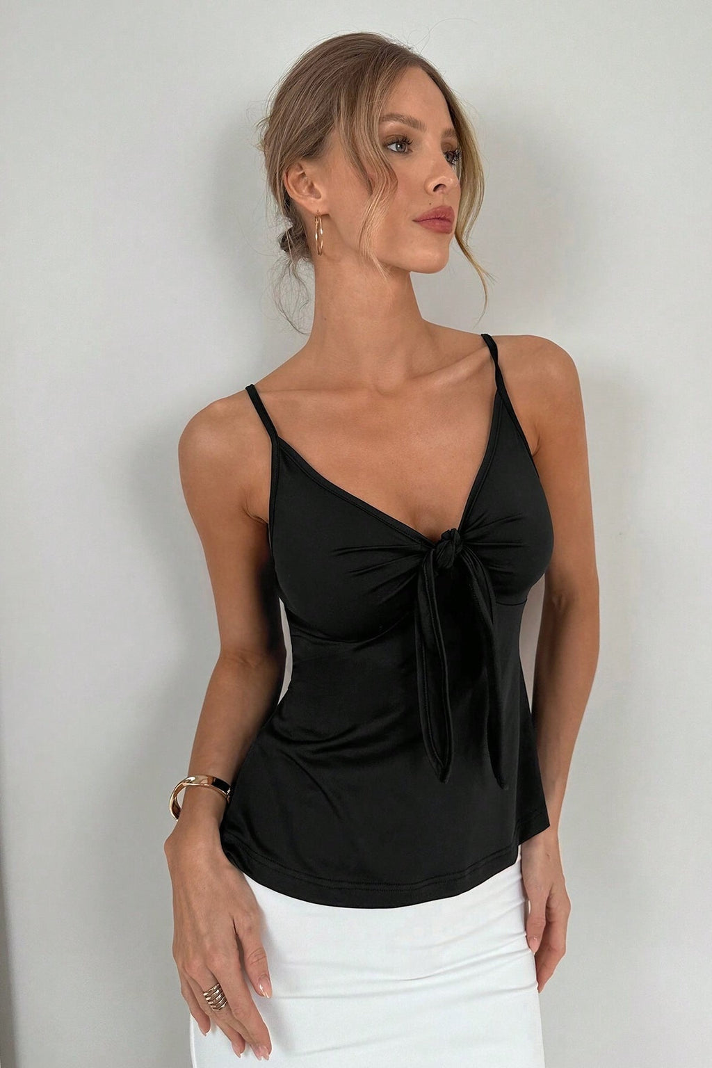 Minimal Solid Tie Slim Cami Top