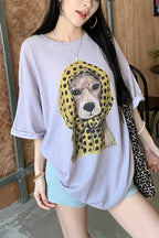 Puppy Print Loose Casual T‑Shirt