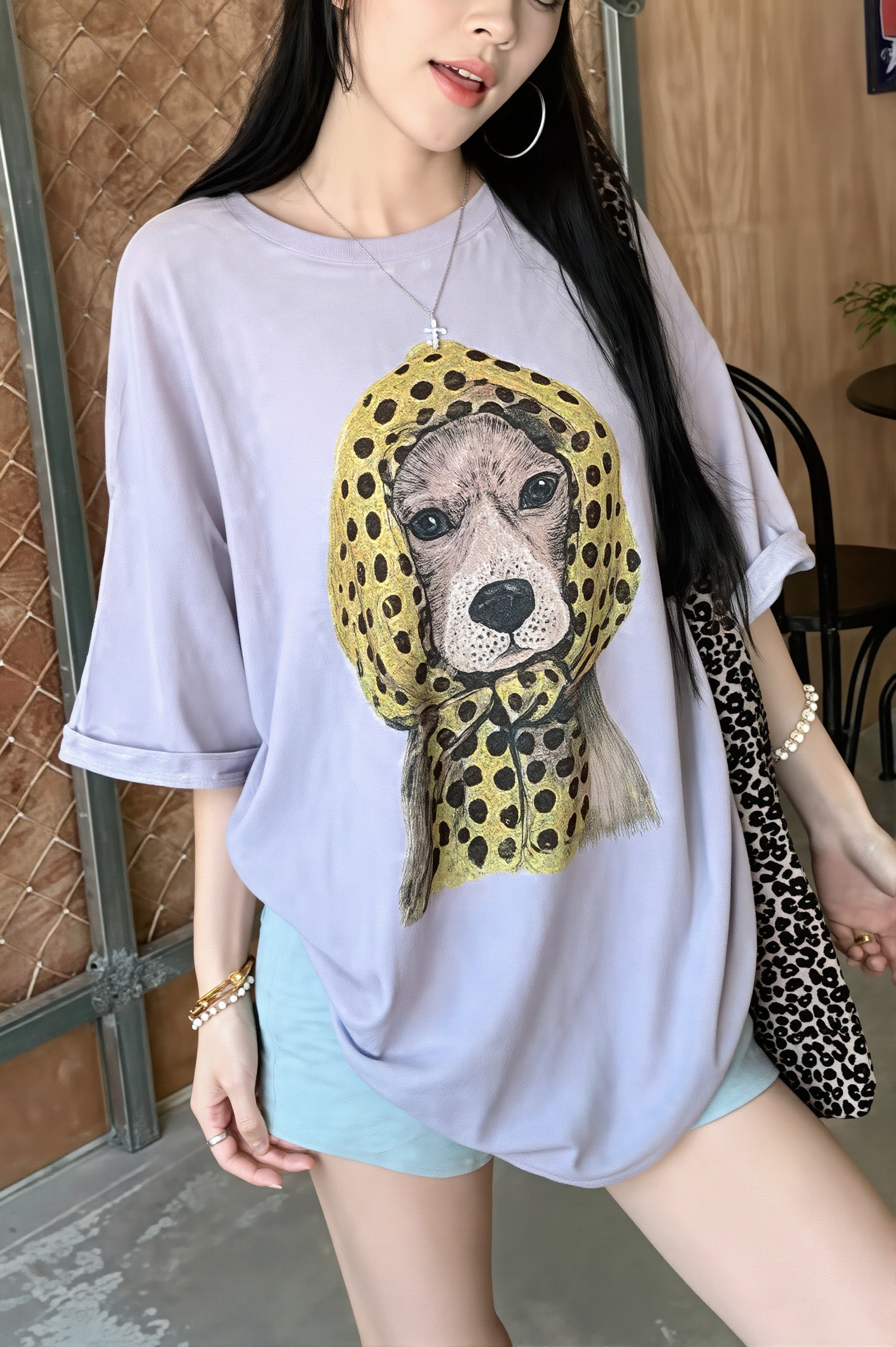 Puppy Print Loose Casual T‑Shirt