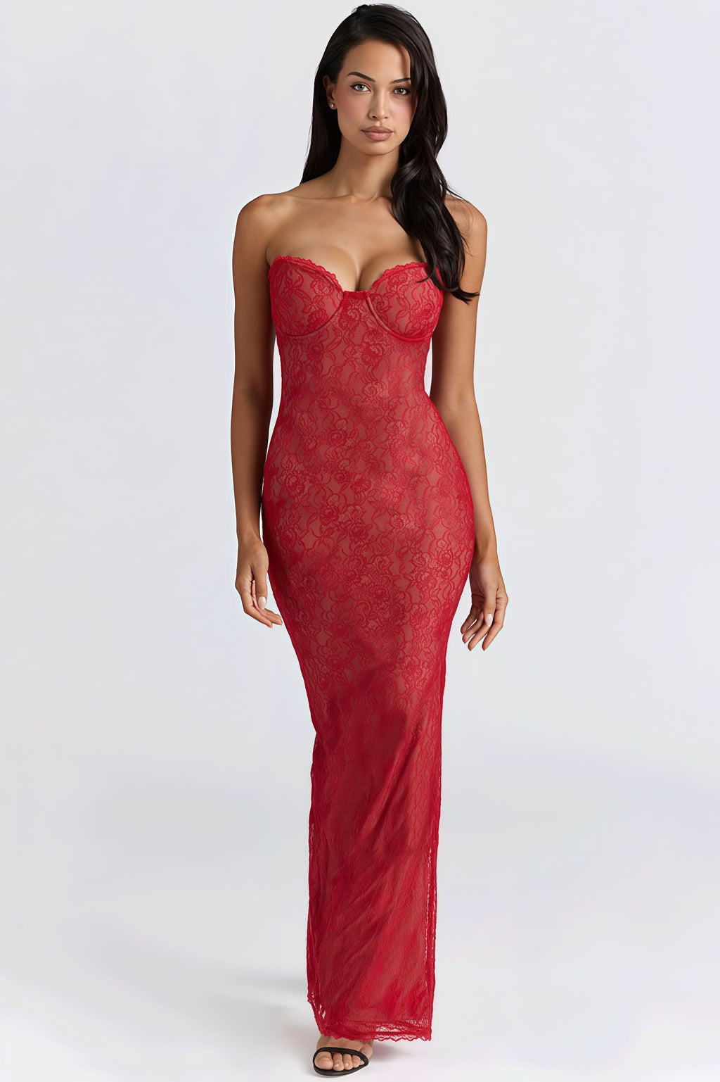 Lace Sheer Shawl Bandeau Maxi Dress