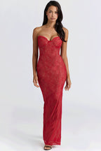 Lace Sheer Shawl Bandeau Maxi Dress