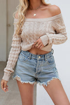 Cable Knit Boat Neck Cropped Top